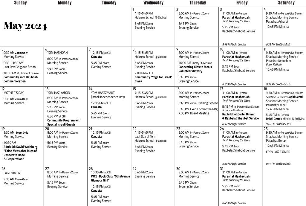 CBI Calendar May 2024