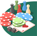 Game pieces on green web Game pieces on green web
