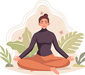 Woman meditating with leaves in background